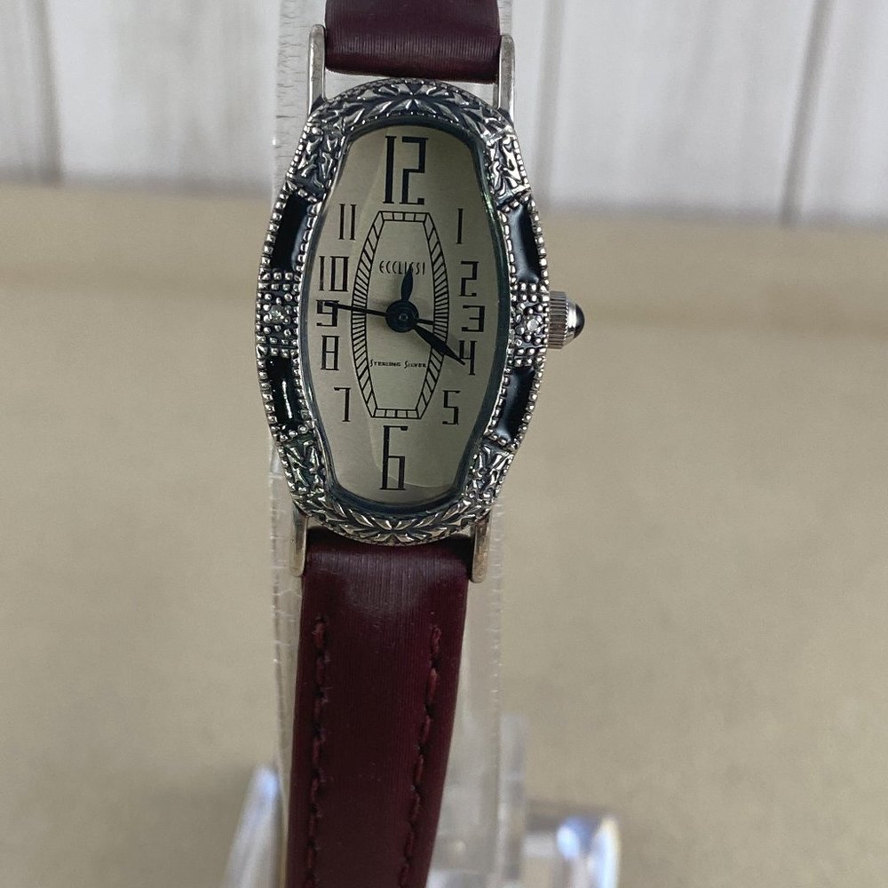 Vintage Western Styled Sterling Silver Ecclissi with Engraved Case Black Enamel - Picture 3 of 7